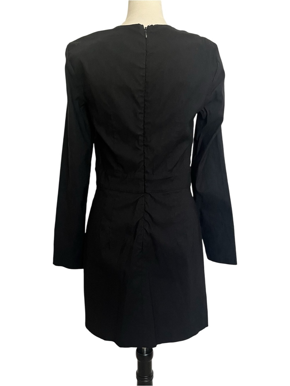 Anthropologie Black Long Sleeve Sweetheart Scalloped Mini Dress Sz 10 Bodycon - Picture 5 of 12